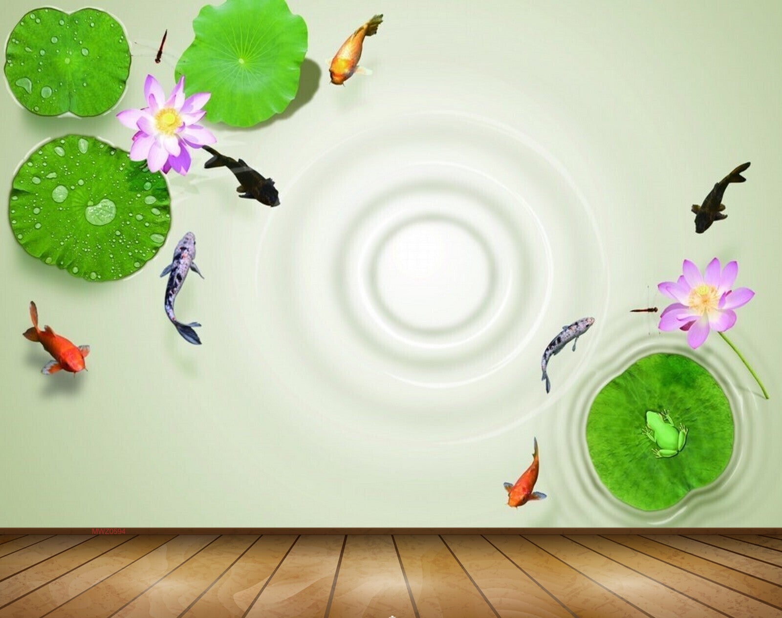 Avikalp MWZ0594 Fishes Purple Flowers Frog Leaves 3D HD Wallpaper Avikalp MWZ0594 Fishes Purple Flowers Frog Leaves 3D HD Wallpaper