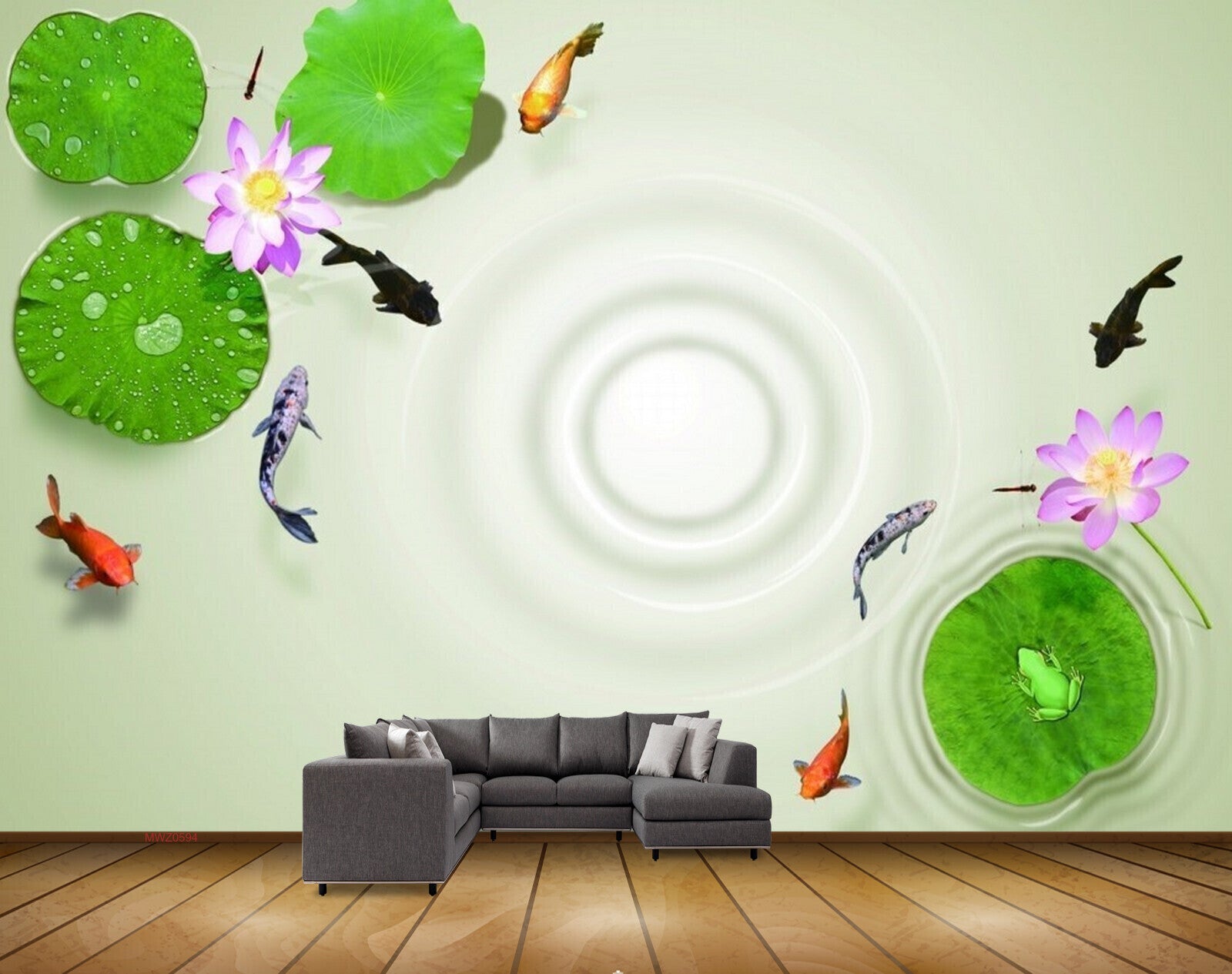 Avikalp MWZ0594 Fishes Purple Flowers Frog Leaves 3D HD Wallpaper Avikalp MWZ0594 Fishes Purple Flowers Frog Leaves 3D HD Wallpaper