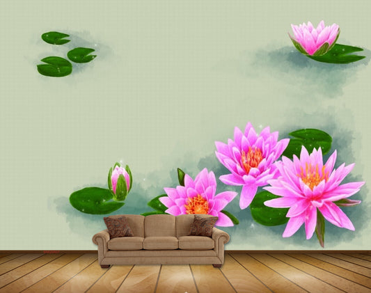Avikalp MWZ0607 Pink Flowers Leaves HD Wallpaper