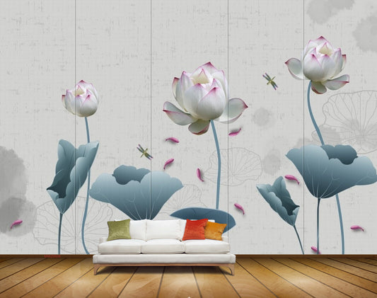 Avikalp MWZ0608 Pink White Fishes Flies Leaves HD Wallpaper