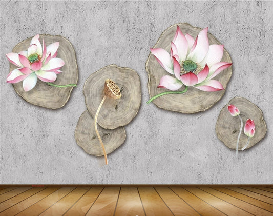 Avikalp MWZ0609 Pink Flowers Leaves 3D HD Wallpaper