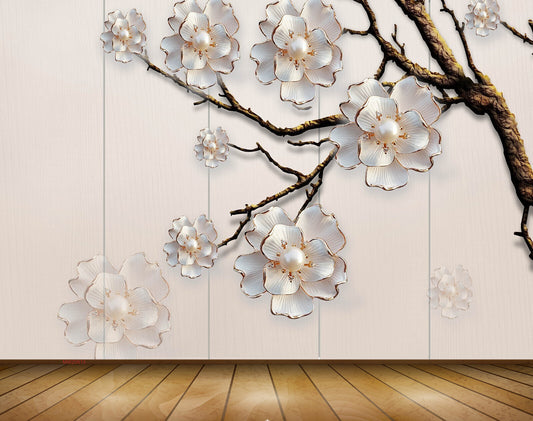 Avikalp MWZ0613 White Flowers Branch 3D HD Wallpaper