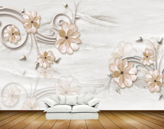 Avikalp MWZ0614 Golden Flowers Leaves HD Wallpaper