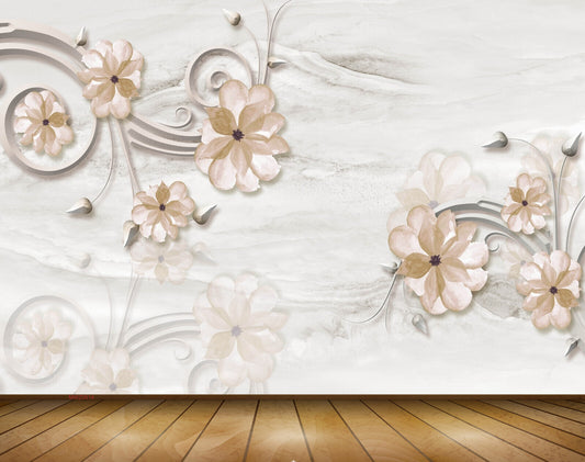 Avikalp MWZ0614 Golden Flowers Leaves 3D HD Wallpaper