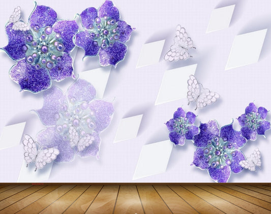 Avikalp MWZ0615 Purple Flowers 3D HD Wallpaper