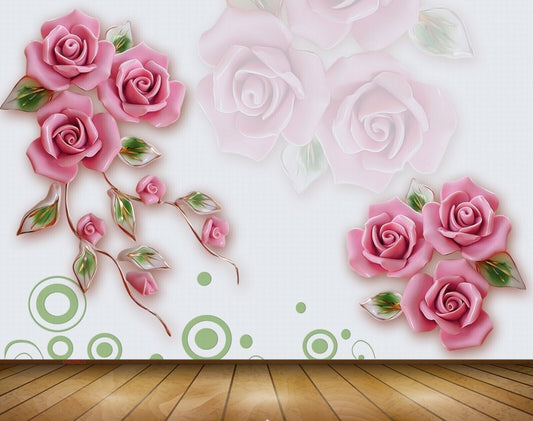 Avikalp MWZ0623 Pink Rose Flowers Leaves 3D HD Wallpaper