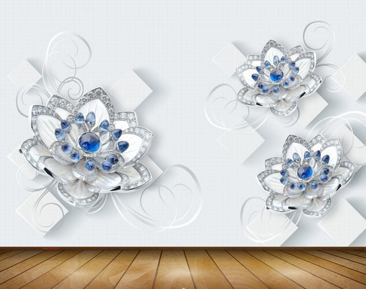 Avikalp MWZ0625 Blue White Flowers 3D HD Wallpaper