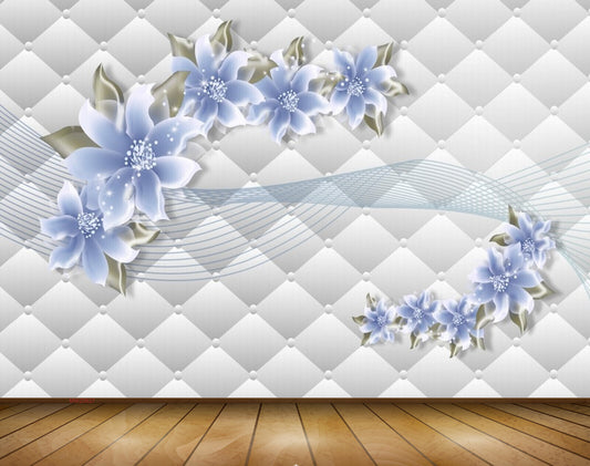 Avikalp MWZ0627 Blue Flowers Leaves 3D HD Wallpaper