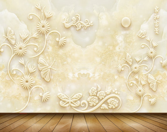 Avikalp MWZ0632 Flowers Butterflies Moon 3D HD Wallpaper