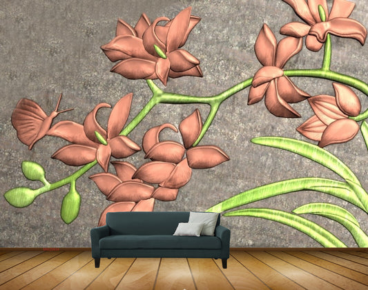 Avikalp MWZ0634 Brown Flowers Leaves Grass Butterfly HD Wallpaper