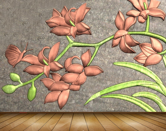 Avikalp MWZ0634 Brown Flowers Leaves Grass Butterfly 3D HD Wallpaper