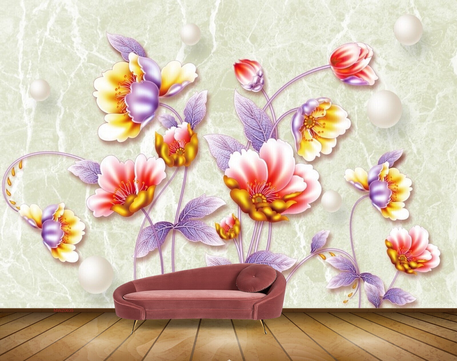 Avikalp MWZ0635 Pink Yellow Flowers Leaves 3D HD Wallpaper Avikalp MWZ0635 Pink Yellow Flowers Leaves 3D HD Wallpaper