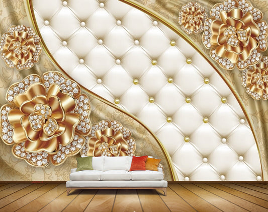 Avikalp MWZ0641 Golden White Flowers HD Wallpaper