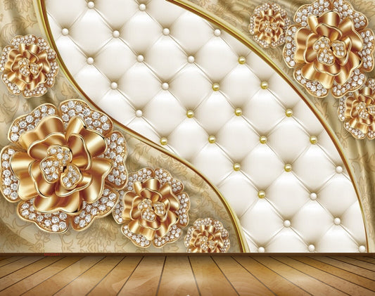 Avikalp MWZ0641 Golden White Flowers 3D HD Wallpaper