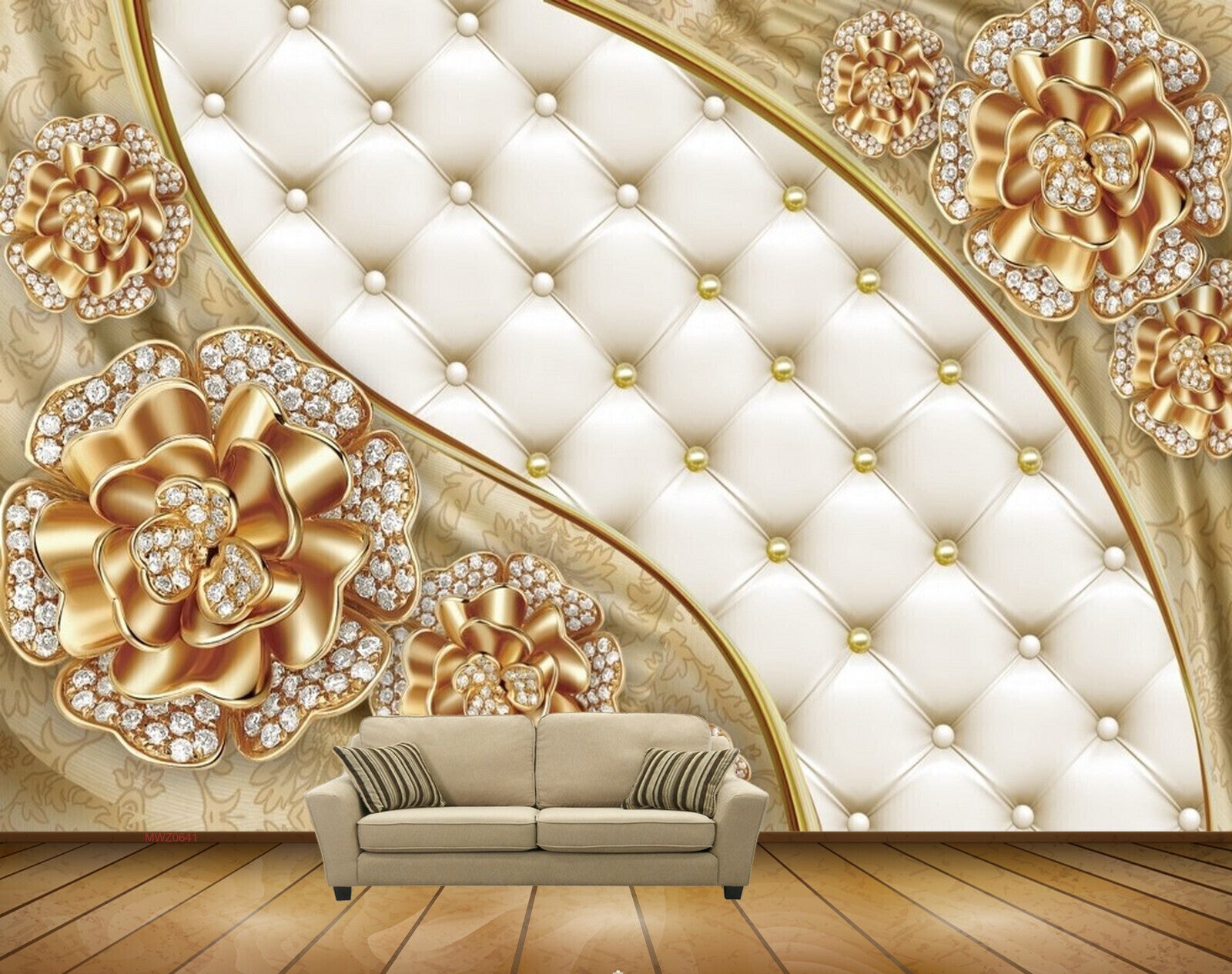 Avikalp MWZ0641 Golden White Flowers 3D HD Wallpaper Avikalp MWZ0641 Golden White Flowers 3D HD Wallpaper