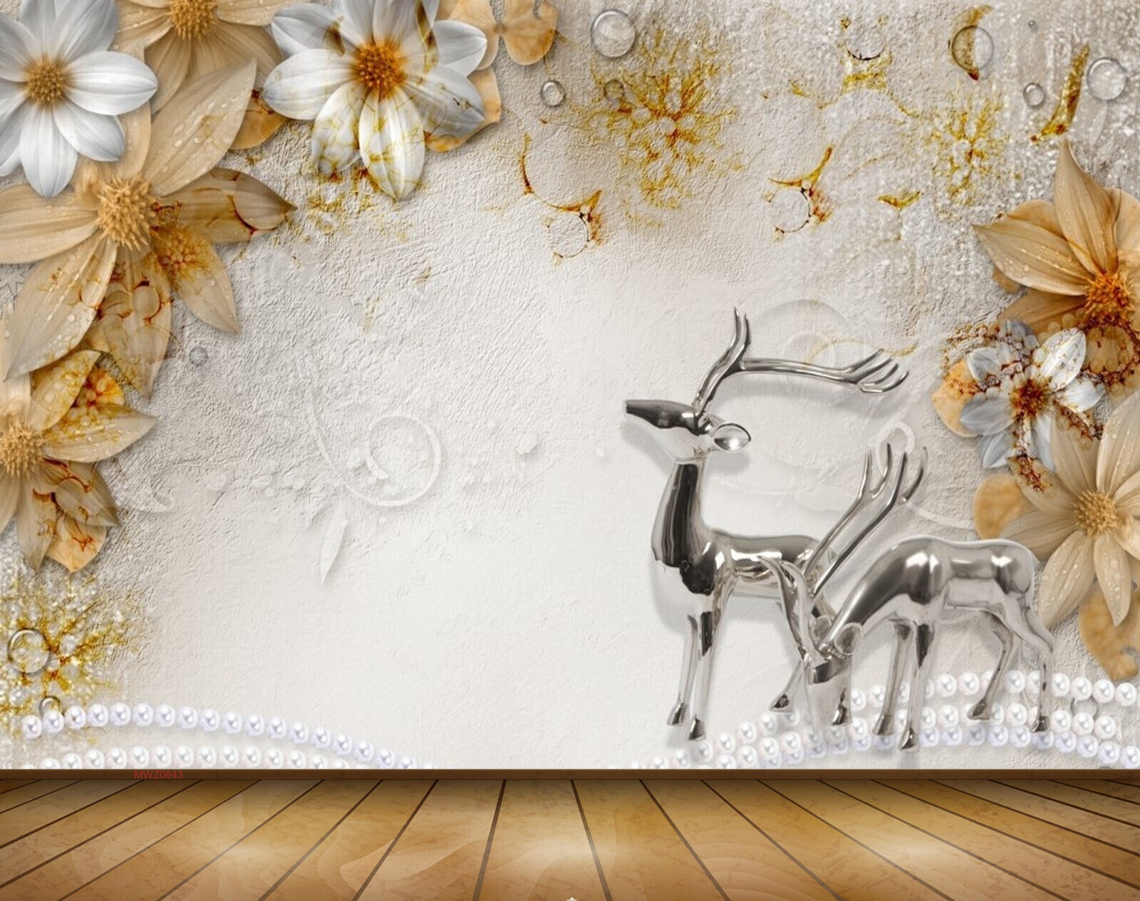 Avikalp MWZ0643 Deers White Golden Flowers 3D HD Wallpaper Avikalp MWZ0643 Deers White Golden Flowers 3D HD Wallpaper
