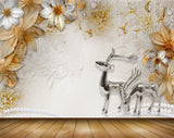 Avikalp MWZ0643 Deers White Golden Flowers 3D HD Wallpaper Avikalp MWZ0643 Deers White Golden Flowers 3D HD Wallpaper