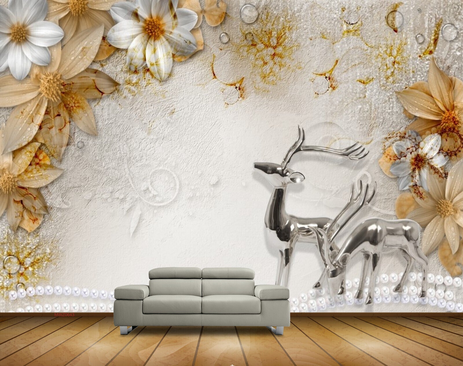 Avikalp MWZ0643 Deers White Golden Flowers 3D HD Wallpaper Avikalp MWZ0643 Deers White Golden Flowers 3D HD Wallpaper