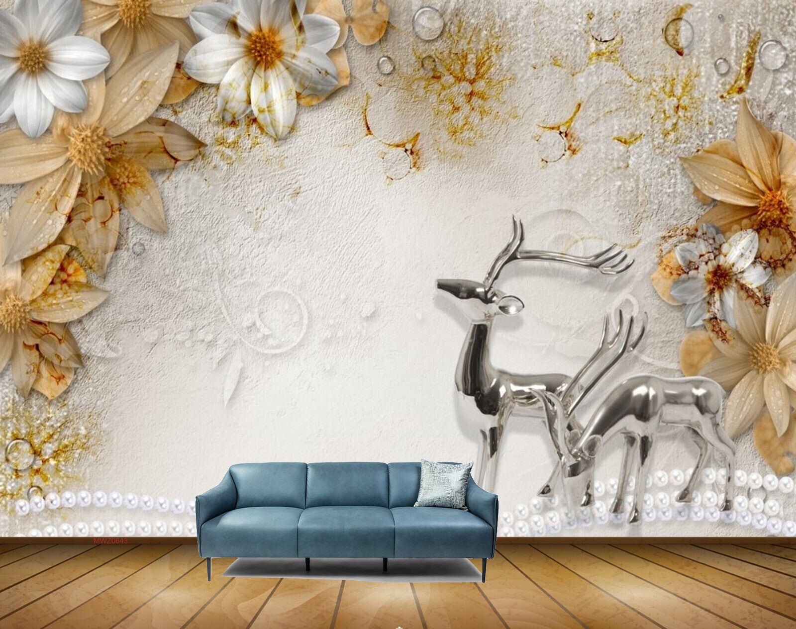 Avikalp MWZ0643 Deers White Golden Flowers 3D HD Wallpaper Avikalp MWZ0643 Deers White Golden Flowers 3D HD Wallpaper