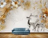 Avikalp MWZ0643 Deers White Golden Flowers 3D HD Wallpaper Avikalp MWZ0643 Deers White Golden Flowers 3D HD Wallpaper