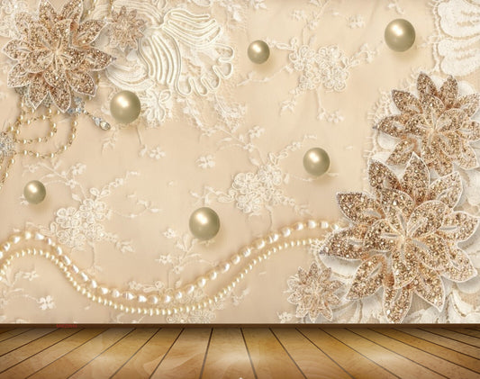 Avikalp MWZ0645 Golden Flowers 3D HD Wallpaper