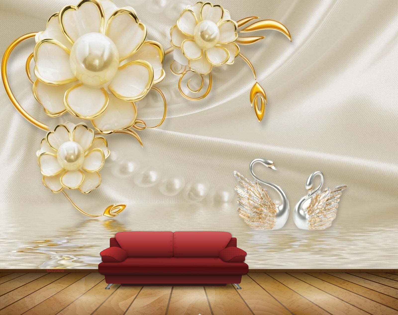 Avikalp MWZ0646 Golden White Flowers Swans 3D HD Wallpaper Avikalp MWZ0646 Golden White Flowers Swans 3D HD Wallpaper
