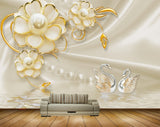 Avikalp MWZ0646 Golden White Flowers Swans 3D HD Wallpaper Avikalp MWZ0646 Golden White Flowers Swans 3D HD Wallpaper