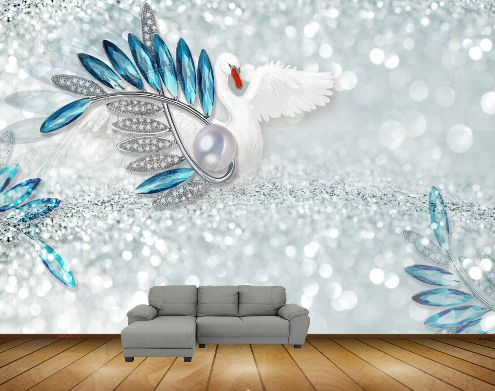 Avikalp MWZ0649 Blue Silver Leaves Crane HD Wallpaper Avikalp MWZ0649 Blue Silver Leaves Crane HD Wallpaper