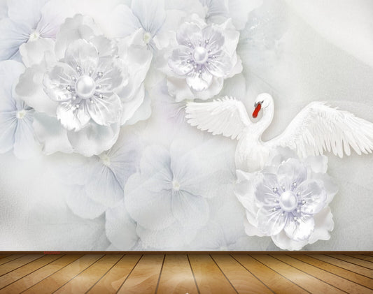 Avikalp MWZ0650 White Flowers Crane 3D HD Wallpaper
