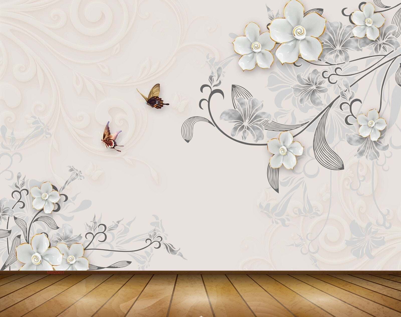 Avikalp MWZ0651 White Flowers Butterflies 3D HD Wallpaper Avikalp MWZ0651 White Flowers Butterflies 3D HD Wallpaper