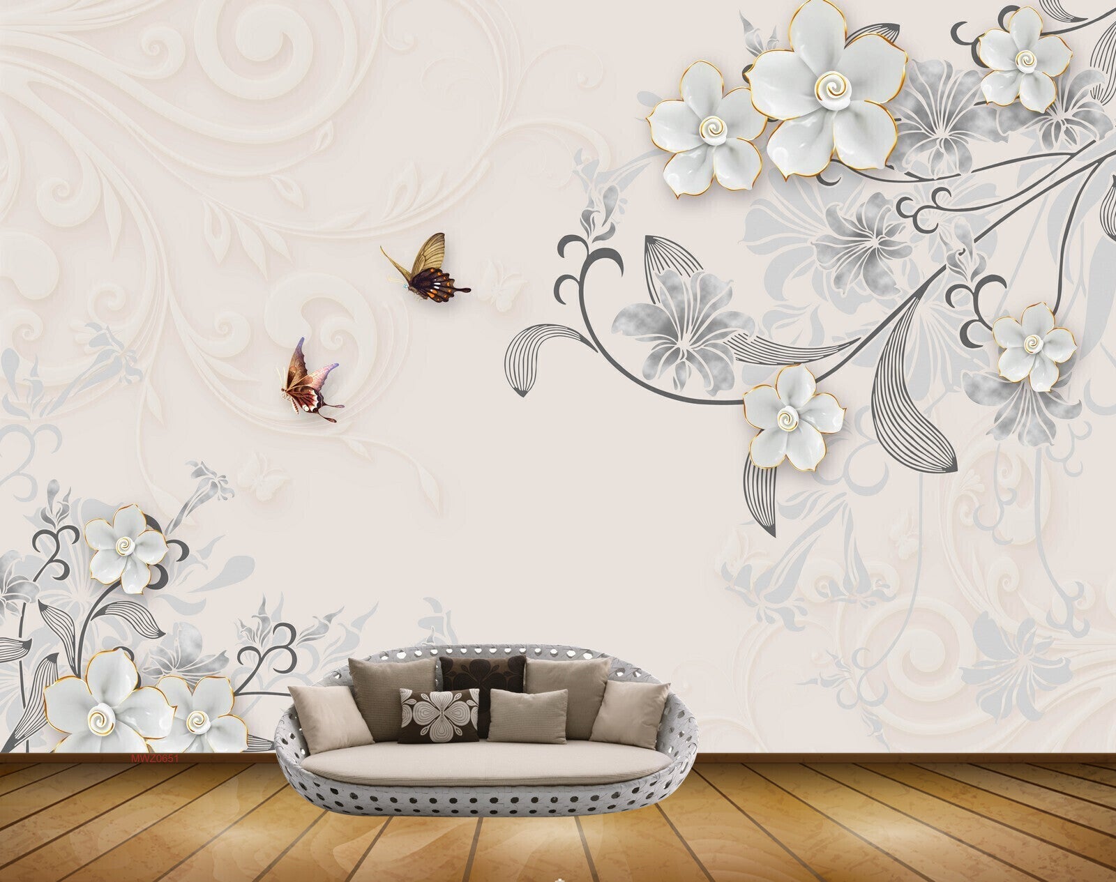Avikalp MWZ0651 White Flowers Butterflies 3D HD Wallpaper Avikalp MWZ0651 White Flowers Butterflies 3D HD Wallpaper