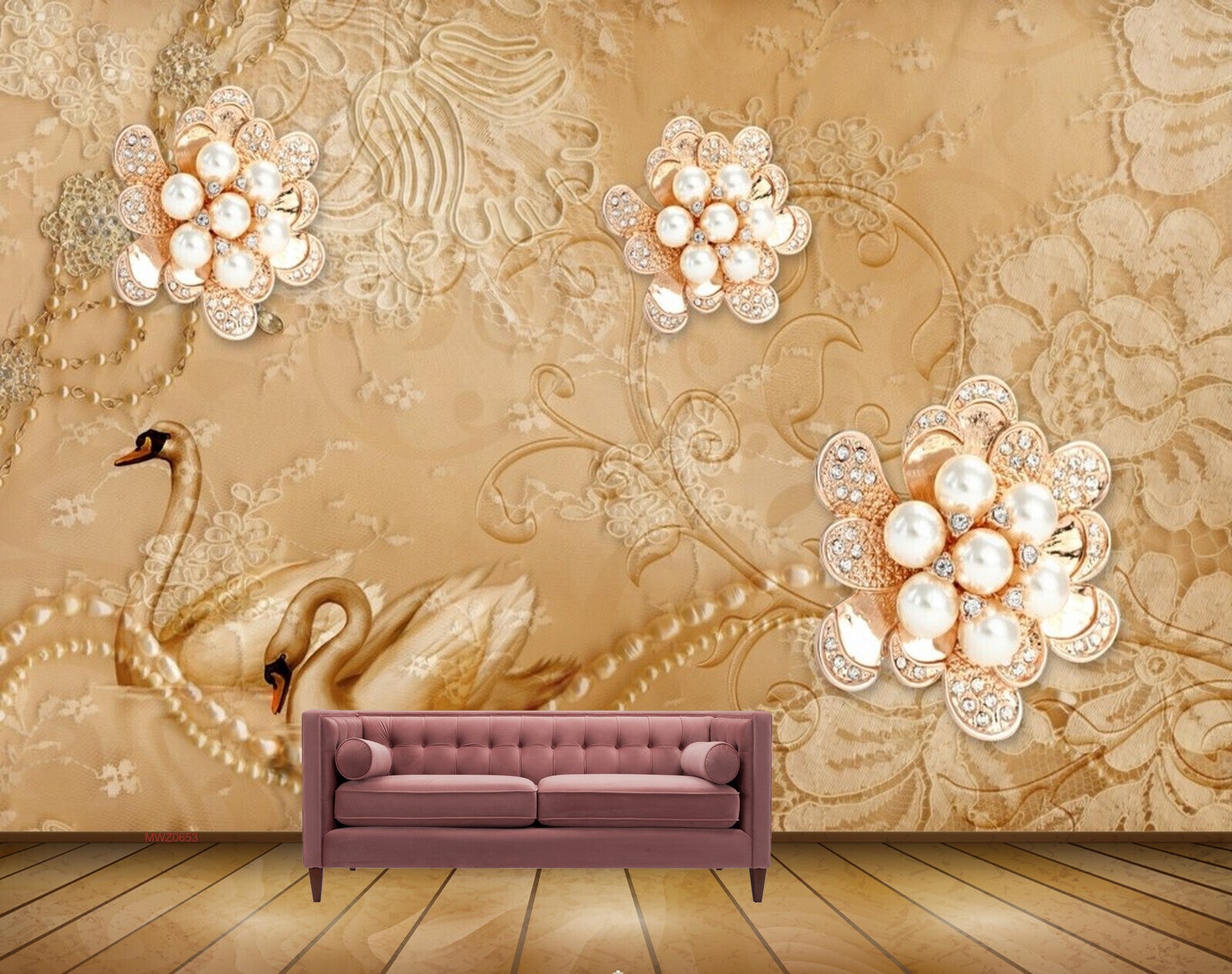 Avikalp MWZ0653 Golden Swan Flowers 3D HD Wallpaper Avikalp MWZ0653 Golden Swan Flowers 3D HD Wallpaper