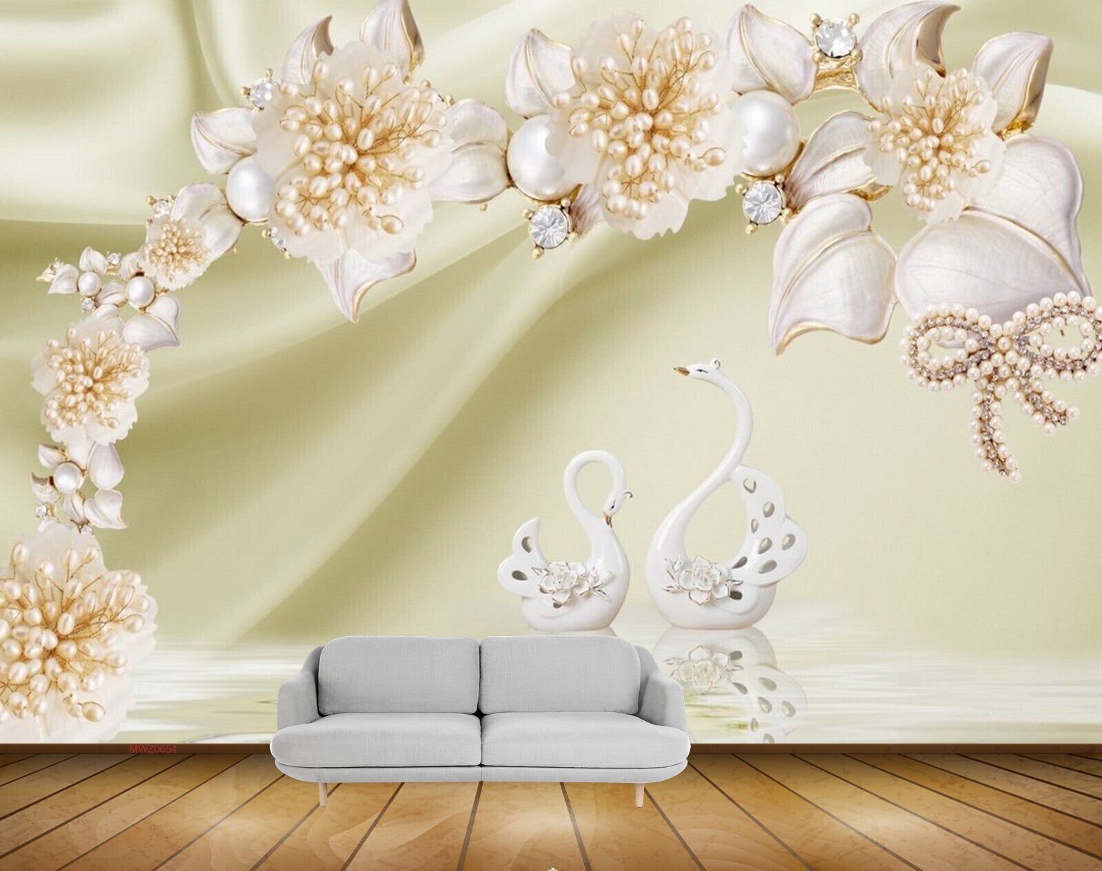 Avikalp MWZ0654 Golden White Flowers Crane 3D HD Wallpaper Avikalp MWZ0654 Golden White Flowers Crane 3D HD Wallpaper