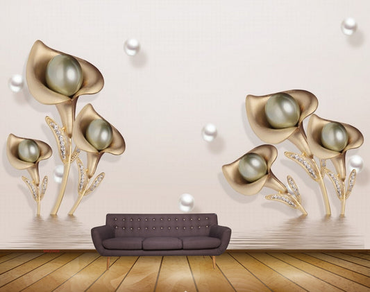 Avikalp MWZ0655 Golden Flowers HD Wallpaper