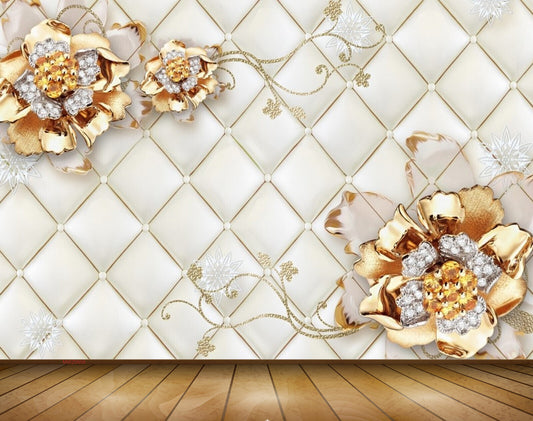 Avikalp MWZ0656 Golden Silver Flowers 3D HD Wallpaper