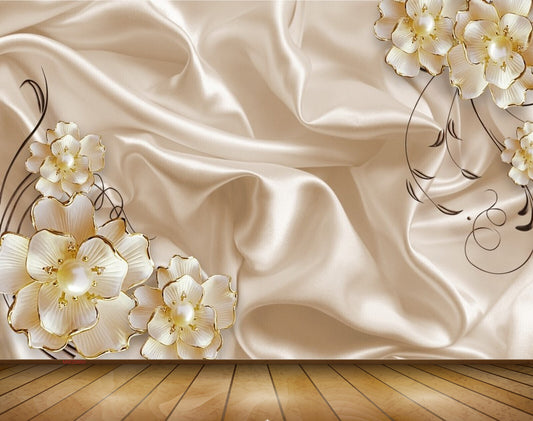 Avikalp MWZ0660 White Golden Flowers 3D HD Wallpaper