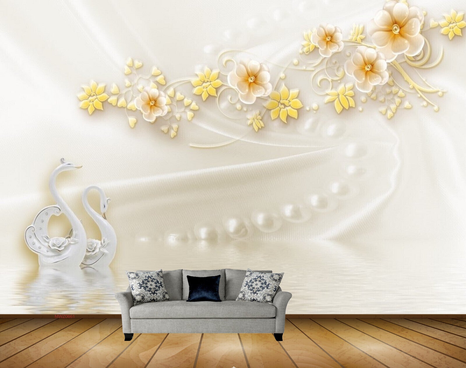 Avikalp MWZ0661 White Yellow Flowers Swans 3D HD Wallpaper Avikalp MWZ0661 White Yellow Flowers Swans 3D HD Wallpaper