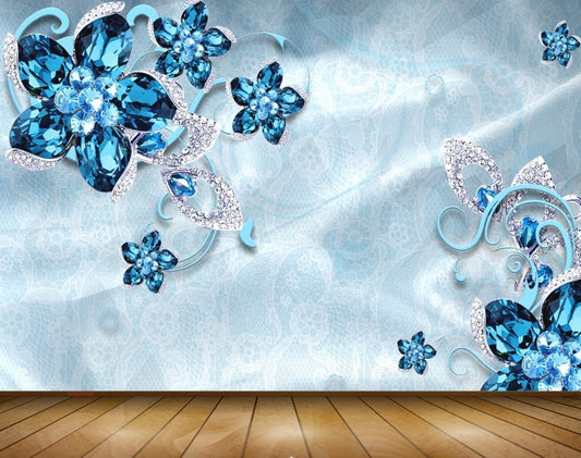 Avikalp MWZ0666 Blue Flowers 3D HD Wallpaper