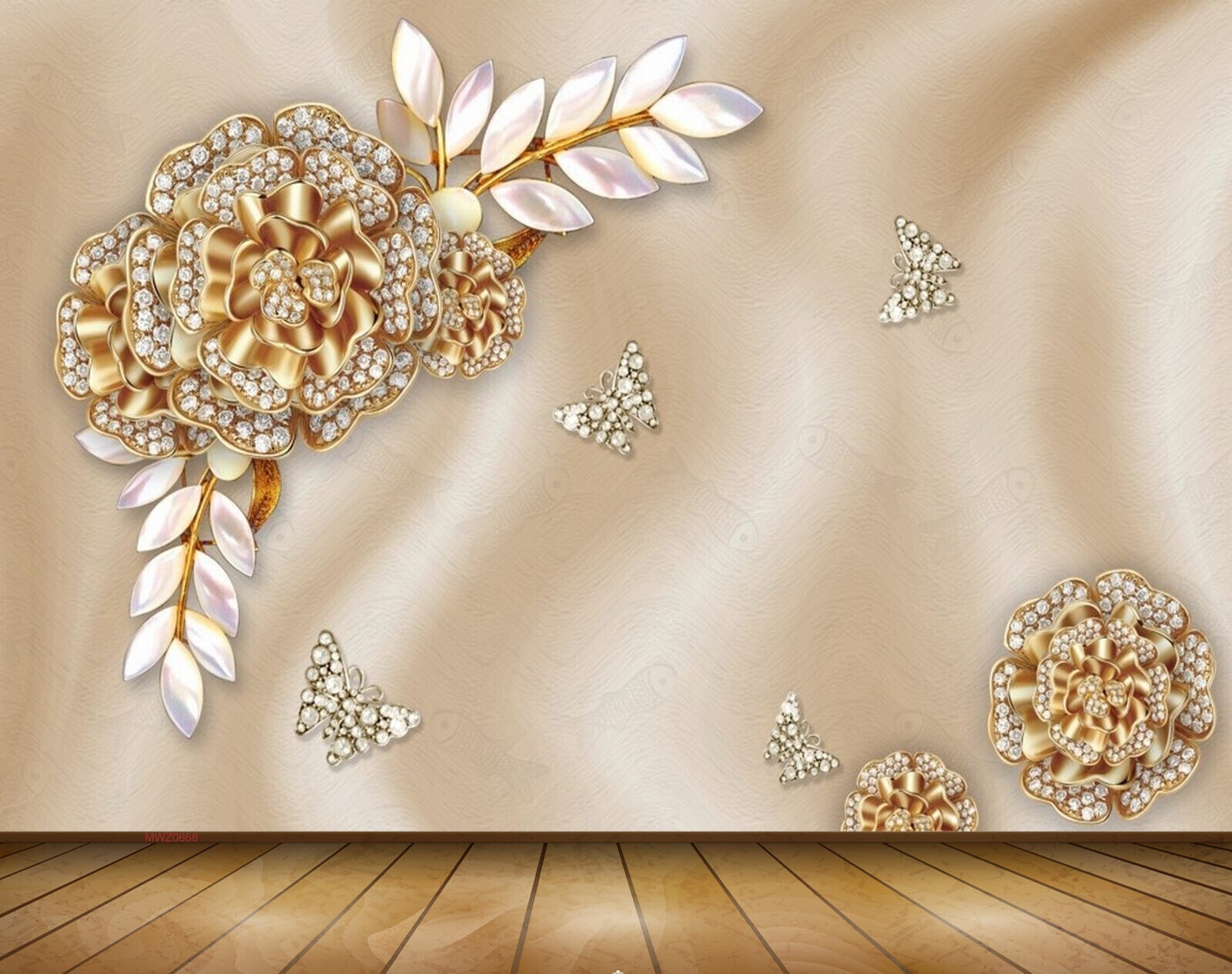 Avikalp MWZ0668 White Golden Flowes Leaves 3D HD Wallpaper Avikalp MWZ0668 White Golden Flowes Leaves 3D HD Wallpaper
