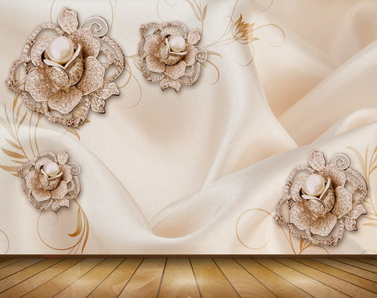 Avikalp MWZ0670 Golden Flowers 3D HD Wallpaper