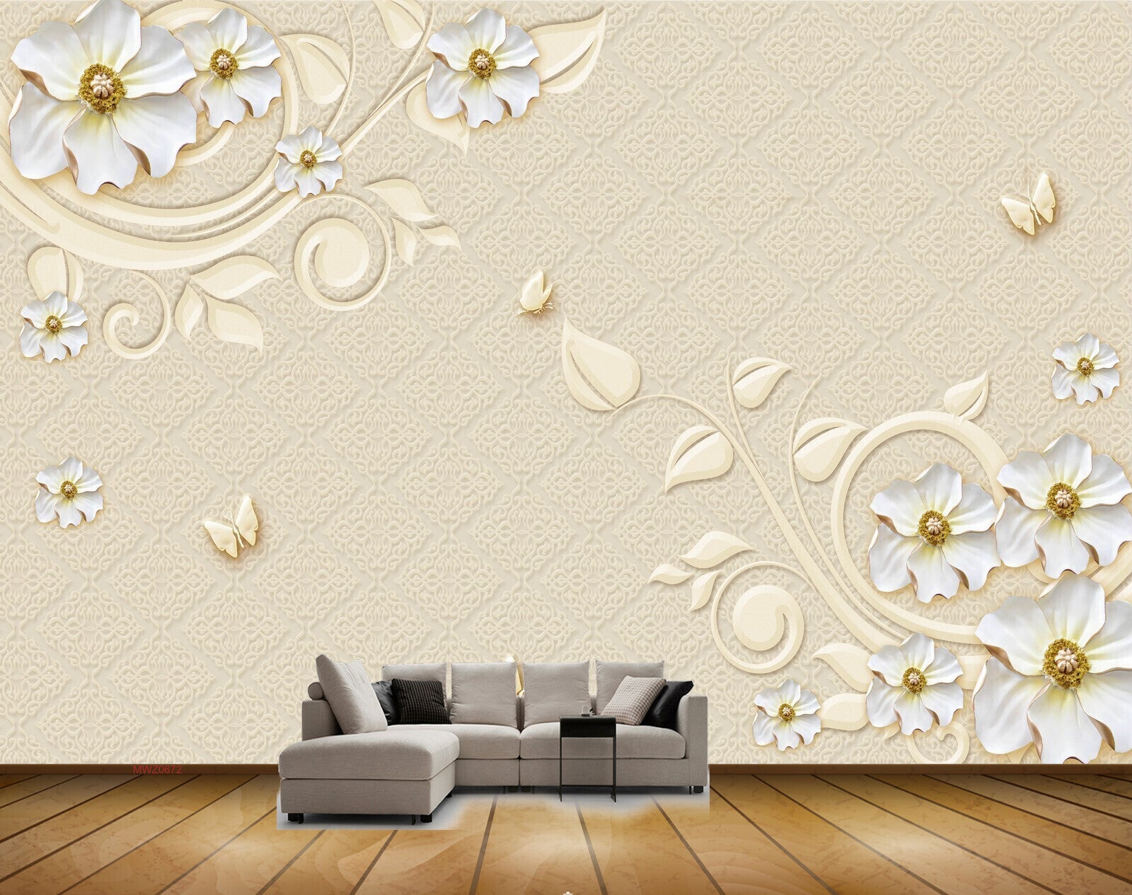 Avikalp MWZ0672 White Flowers Butterflies 3D HD Wallpaper Avikalp MWZ0672 White Flowers Butterflies 3D HD Wallpaper