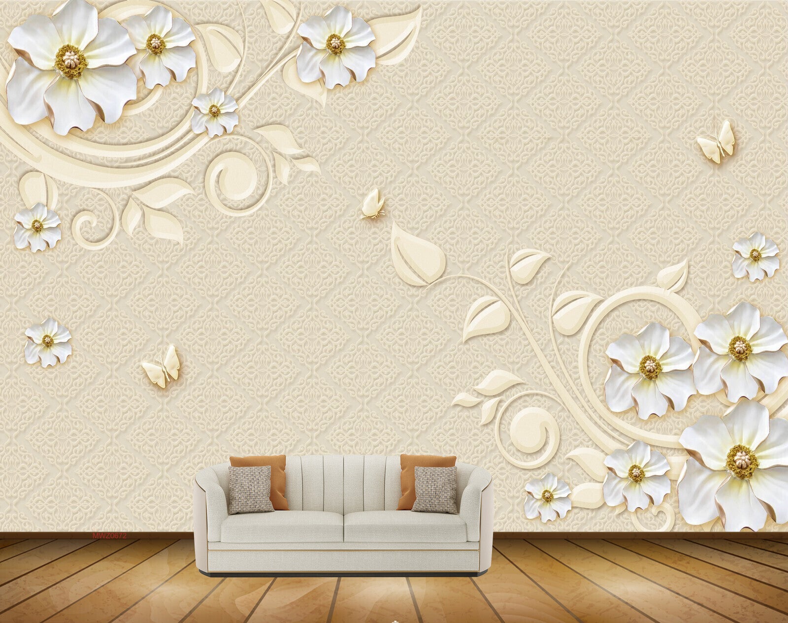 Avikalp MWZ0672 White Flowers Butterflies 3D HD Wallpaper Avikalp MWZ0672 White Flowers Butterflies 3D HD Wallpaper