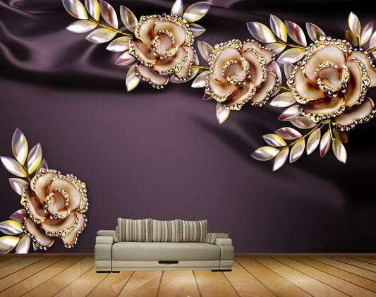 Avikalp MWZ0677 White Golden Flowers leaves HD Wallpaper