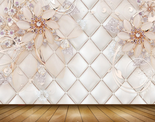 Avikalp MWZ0683 White Golden Flowers 3D HD Wallpaper