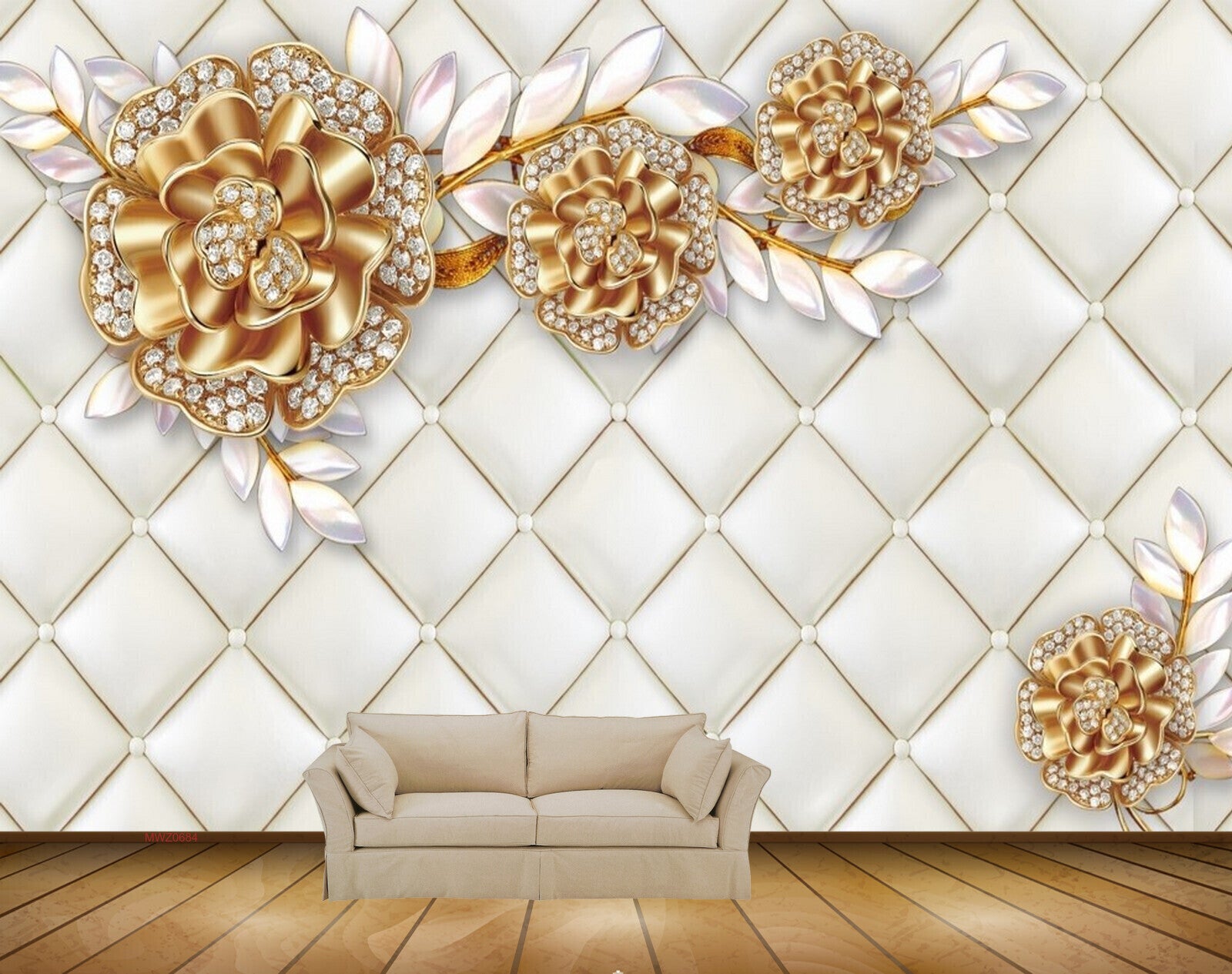 Avikalp MWZ0684 Golden Flowers White Leaves 3D HD Wallpaper Avikalp MWZ0684 Golden Flowers White Leaves 3D HD Wallpaper