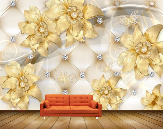 Avikalp MWZ0689 Yellow Flowers Butterflies HD Wallpaper