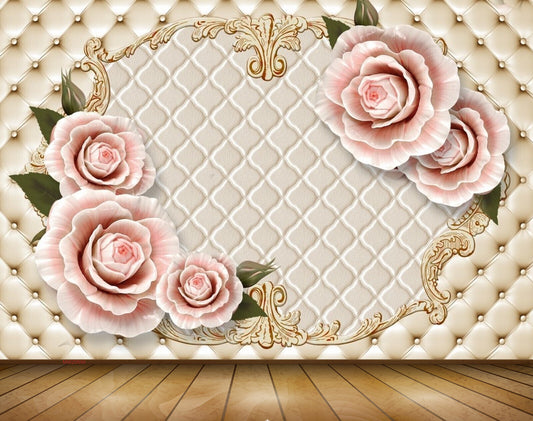 Avikalp MWZ0690 Pink Rose Flowers Leaves 3D HD Wallpaper