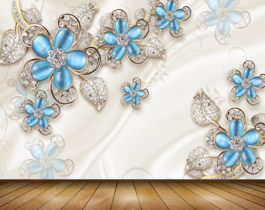 Avikalp MWZ0695 Blue Flowers Leaves 3D HD Wallpaper