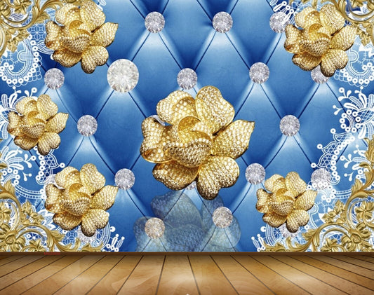 Avikalp MWZ0699 Golden Flowers 3D HD Wallpaper