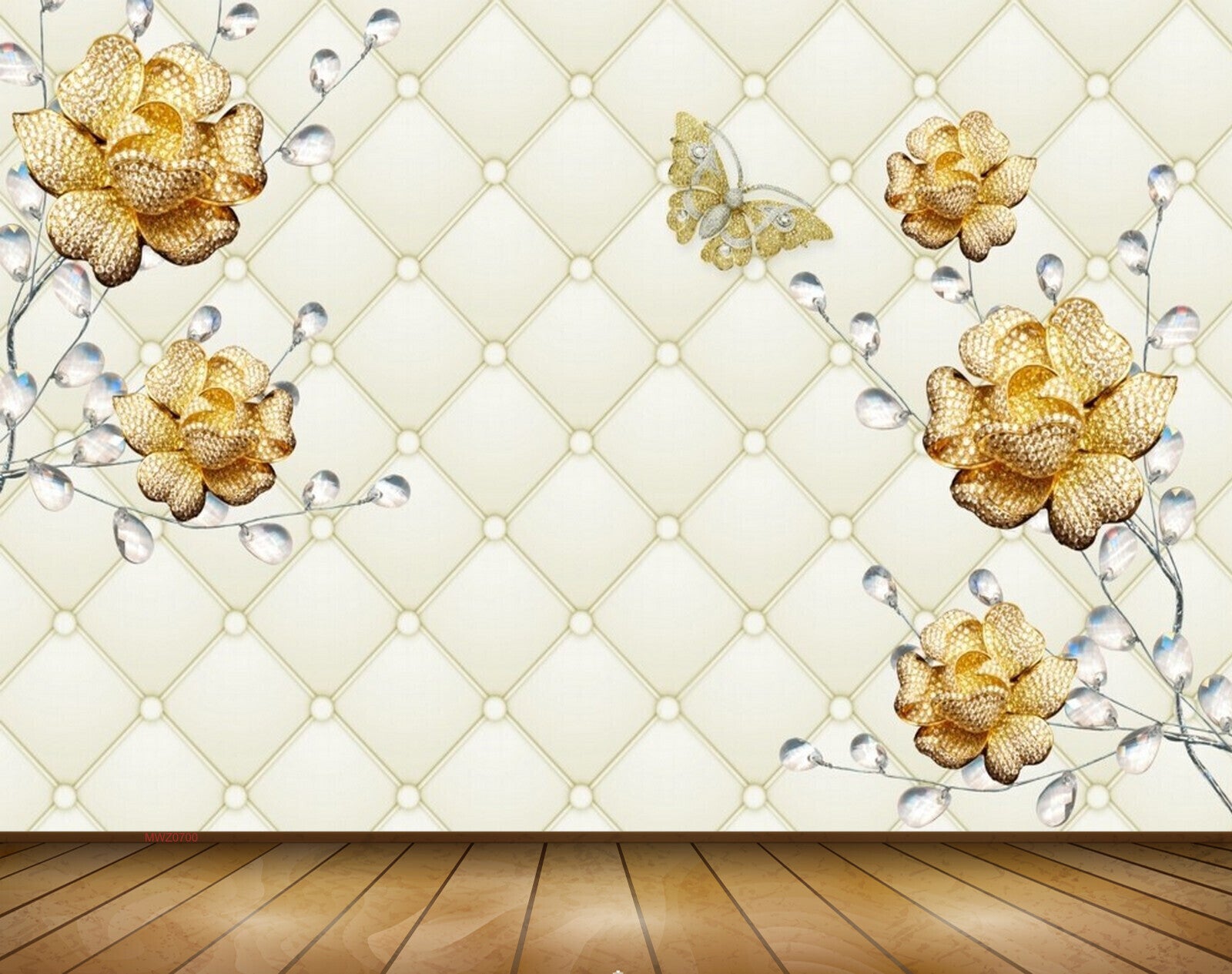 Avikalp MWZ0700 Golden Flowers Butterflies 3D HD Wallpaper Avikalp MWZ0700 Golden Flowers Butterflies 3D HD Wallpaper